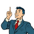 Businessman smile index finger up gesture isolate on white background
