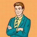 Businessman smiling pop art hand drawn vector