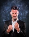 Businessman smoking with anger Royalty Free Stock Photo