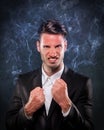 Businessman smoking with anger