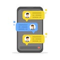 Businessman social chat, dialogue speech bubbles, social