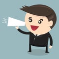 Businessman speaking through megaphone, flat design Royalty Free Stock Photo