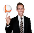 Businessman spinning soccer ball Royalty Free Stock Photo