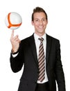 Businessman spinning soccer ball Royalty Free Stock Photo