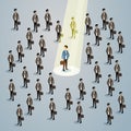 Businessman Spotlight Human Resource Recruitment Candidate, Business People Hire Concept 3d Isometric