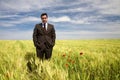 Businessman in a spring field