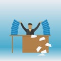 Businessman with a stack of documents on his table vector illustration