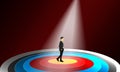 Businessman stand on center of dartboard