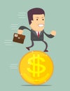 Businessman Stand On Coin. Royalty Free Stock Photo