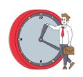 Businessman Stand at Huge Alarm Clock. Time Management, Procrastination, Lack of Time, Work Productivity, Deadline