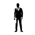 Businessman standing, abstract isolated vector silhouette, ink drawing. Business people