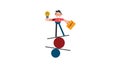 Businessman standing on balance ball,Keep balance in work tasks, goals. Investment risk, make a profit from investment concept