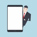 Businessman standing with blank screen tablet, flat design. Royalty Free Stock Photo