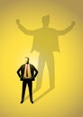 Businessman standing and casting a shadow of a strong superhero Royalty Free Stock Photo