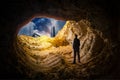 Businessman in a cave, business success search Royalty Free Stock Photo