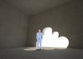 Businessman standing by cloud shape doorway Royalty Free Stock Photo