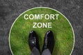 Businessman Standing In Comfort Zone Text