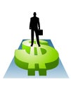 Businessman Standing on Dollar Sign