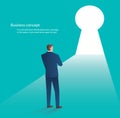 Businessman standing in front of key hole door , business concept vector illustration Royalty Free Stock Photo