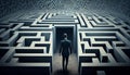 Businessman standing in front of a labyrinth. Generative Ai Royalty Free Stock Photo