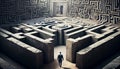 Businessman standing in front of a labyrinth. Generative Ai Royalty Free Stock Photo