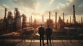 Businessman standing in front of the oil refinery in the city Royalty Free Stock Photo