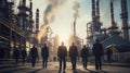 Businessman standing in front of the oil refinery in the city Royalty Free Stock Photo