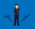 Businessman standing with his devil and angel shadow. decision making concept in cartoon illustration vector Royalty Free Stock Photo