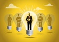 Businessman Standing Inside Idea Light Bulbs illustration Royalty Free Stock Photo