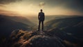 Businessman standing on mountain peak, conquering adversity generated by AI Royalty Free Stock Photo