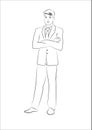 Businessman standing. Outline sketch. Vector illustration isolated on a white background