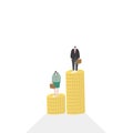 Businessman standing on pile coins on white background illustration vector. Business concept. Royalty Free Stock Photo