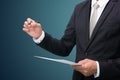 Businessman standing posture hand hold a pen isolated Royalty Free Stock Photo