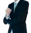 Businessman standing posture hand hold a pen isolated Royalty Free Stock Photo