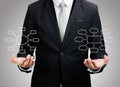 Businessman standing posture hand holding strategy flowchart iso Royalty Free Stock Photo