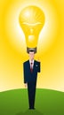 Businessman standing proud with bright idea