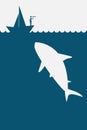 Businessman Standing On ship In The Sea And Surrounded By Sharks. Business Concept Illustration. Mi Royalty Free Stock Photo