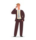 Businessman is standing and talking on the phone. Office worker is conversation on a smartphone. Business man character Royalty Free Stock Photo