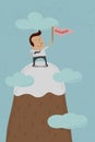 Businessman standing on the top of a high mountain