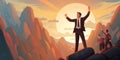 Businessman standing on top of the mountain, Successful business concept, Generative AI illustrations Royalty Free Stock Photo