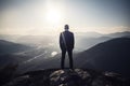 Businessman standing on top mounten by Generated AI Royalty Free Stock Photo