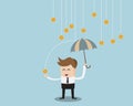 Businessman Standing with Umbrella Under Rain Dollar Coins Royalty Free Stock Photo