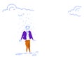 Businessman standing under rain cloud rainy day problem unprotected crisis concept horizontal sketch doodle Royalty Free Stock Photo