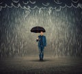 Businessman standing under umbrella as protection of a storm sketch. Insurance agent, business security concept. Find solutions to Royalty Free Stock Photo