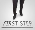 Businessman standing wearing court shoes on first step line. Royalty Free Stock Photo
