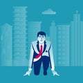 Businessman on a starting position against the backdrop of a big city. Royalty Free Stock Photo