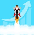 Businessman startup his business. Concept businessman on a rocket. Start a business. Flat style