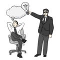 Businessman is stealing idea from another man vector illustration sketch doodle hand drawn with black lines isolated on white