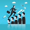 Businessman step on other people head in the way to success. Business concept vector illustration. Royalty Free Stock Photo
