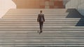 Businessman step up on stair forward. Generative AI